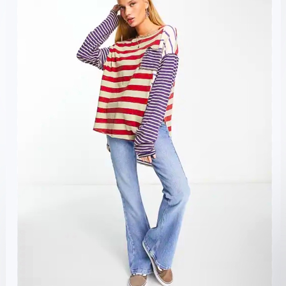 FREE PEOPLE Mixed Stripe Jersey Top